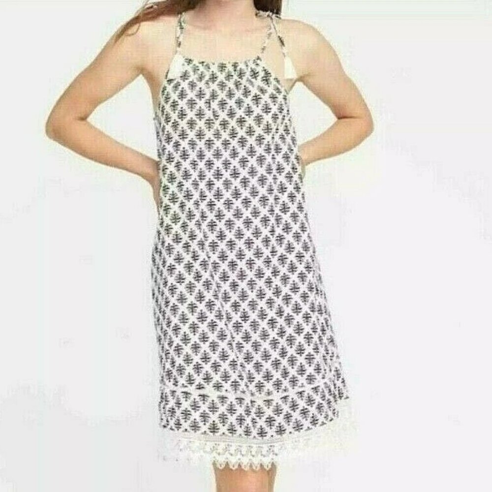 Old Navy Leaf Pattern Halter Dress with Shoulder Ties Womens Medium Beach Resort